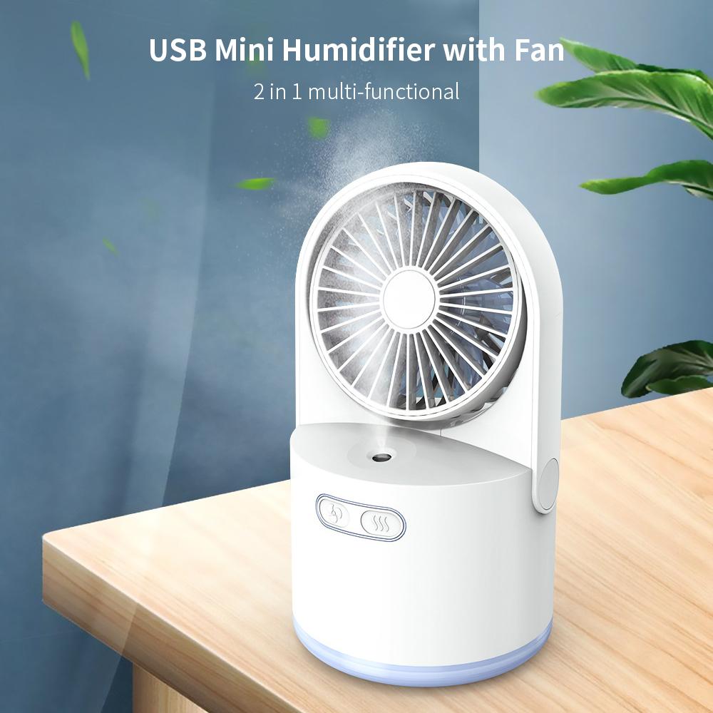 Quạt phun sương mini tạo ẩm dung tích 300ml để bàn, có đèn LED