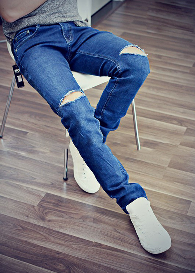 Quần Jeans Xanh Rách Gối Thời Trang Trẻ Trung XANHRACH90