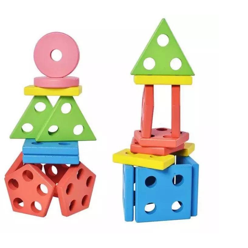 Giáo Cụ Montessori Thả Hình Khối Trên Thanh Bằng Gỗ Cho Bé