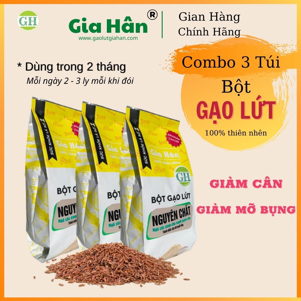 Combo 3 gói Bột gạo lứt giảm cân,Bột gạo lứt giảm mỡ bụng GIAHAN FOOD [ 500g ] bột giảm cân tại nhà, an toàn