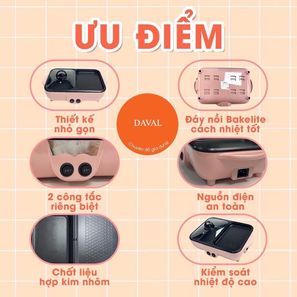 Bếp nướng điện đa năng 2 trong 1, nồi lẩu nướng hàn quốc, chảo lẩu thông minh 2 ngăn chống dính dành cho cả gia đình