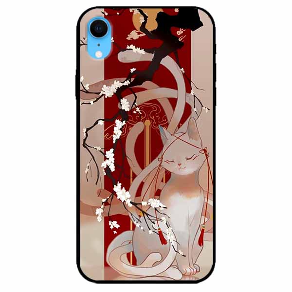 Ốp lưng in cho Iphone Xr Mẫu Mèo Cành Hoa Đào