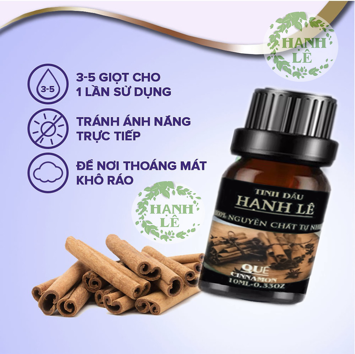 Combo 2 tinh dầu cao cấp nguyên chất Hạnh Lê: Tinh Dầu Sả Chanh + Tinh Dầu Quế