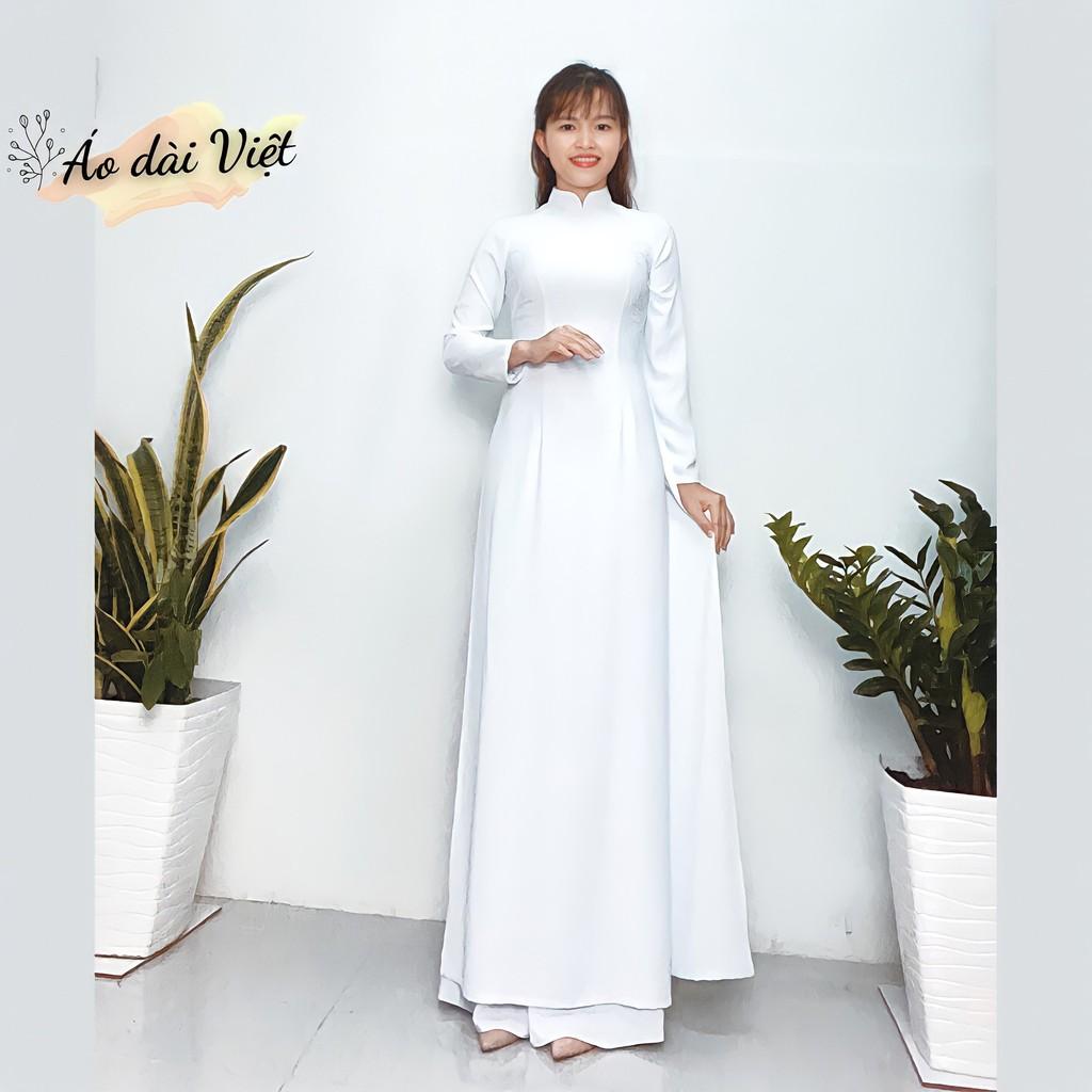 Áo dài trắng nữ học sinh đi học may sẵn truyền thống lụa mỹ cao cấp