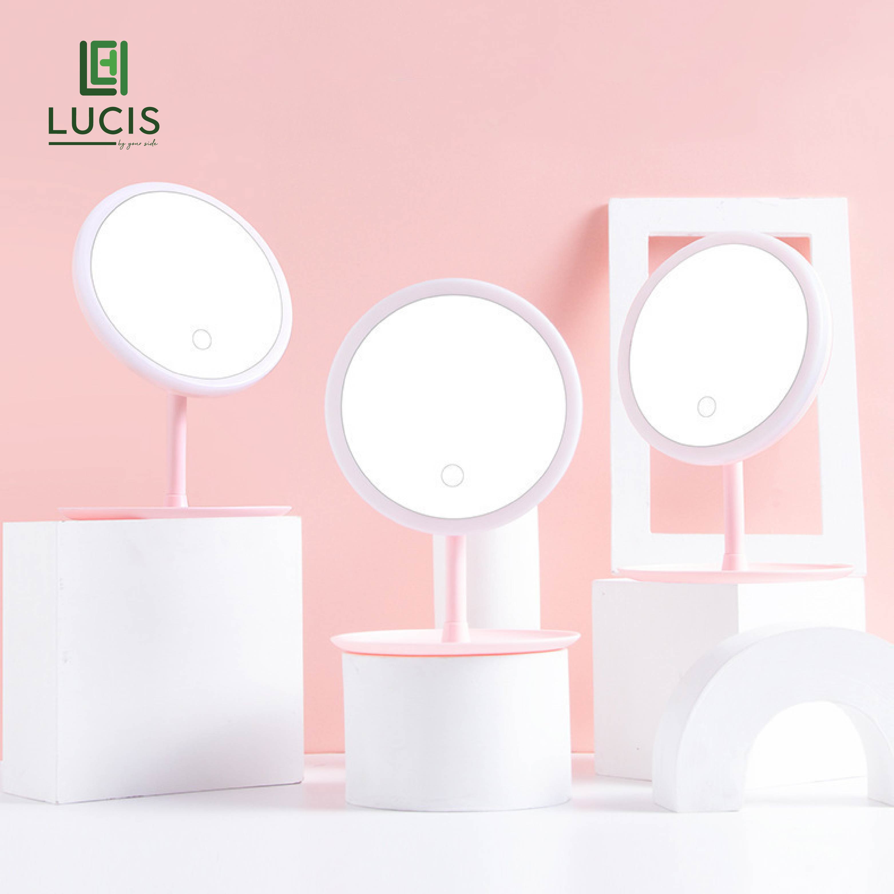 Gương Để Bàn Trang Điểm Có Đèn Led Cảm Ứng - 3 Chế Độ Ánh Sáng - Gương MakeUp Lucis Decor