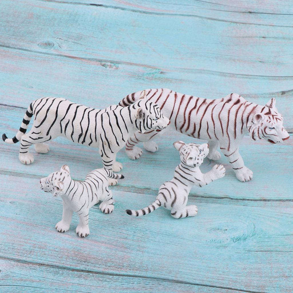 4 Pieces Simulation White Tiger Figure Toy Animal Model Set, Home Ornaments