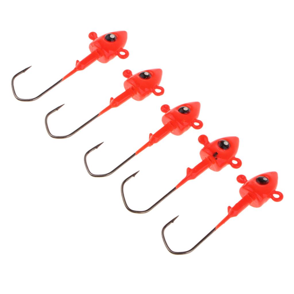 5pcs Jig Head Fishing Hooks Lure Weighted and Fast Sinking Red 5cm/7g