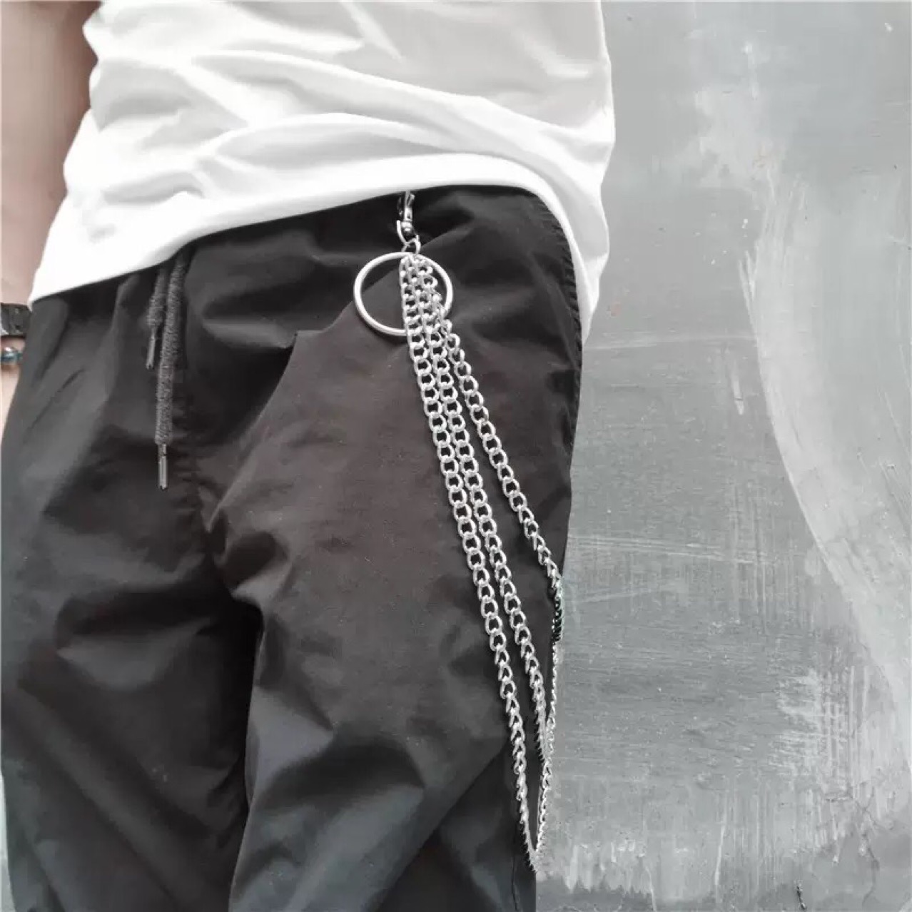 Xích đeo quần 3 tầng unisex mix vòng tròn retro