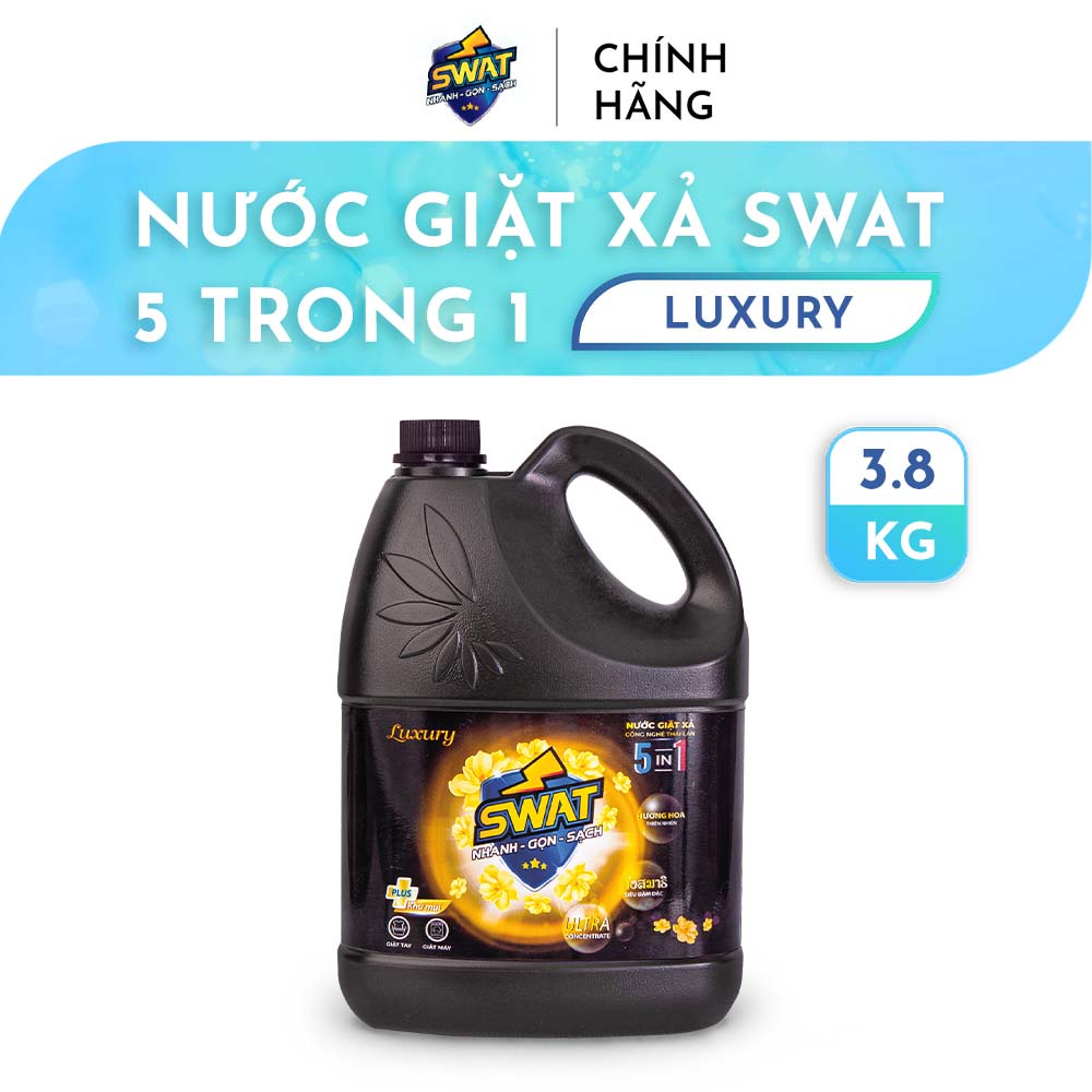 Nước Giặt Xả Swat 5 In 1 Hương Luxury Siêu Thơm Can 3.8kg - Siêu Tiết Kiệm Giúp Diệt Khuẩn Lưu Hương Lâu