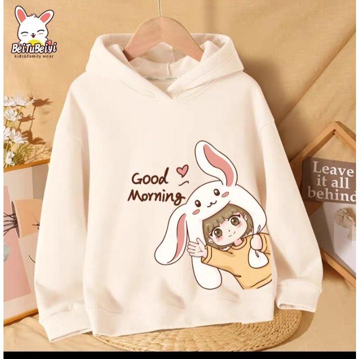 Áo hoodie bé thỏ in sườn cho bé gái từ 9 đến 33kg , chất nỉ bông siêu xinh