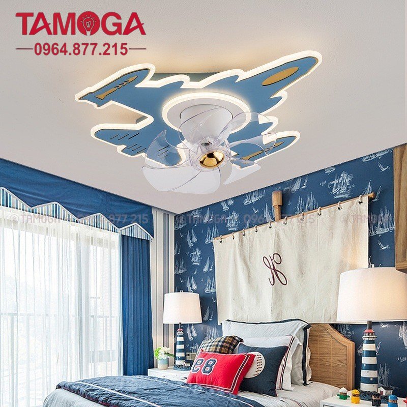 Quạt trần có đèn TAMOGA 1452 hình máy bay trang trí phòng ngủ cho bé động cơ 6 số + Tặng kèm điều khiển từ xa