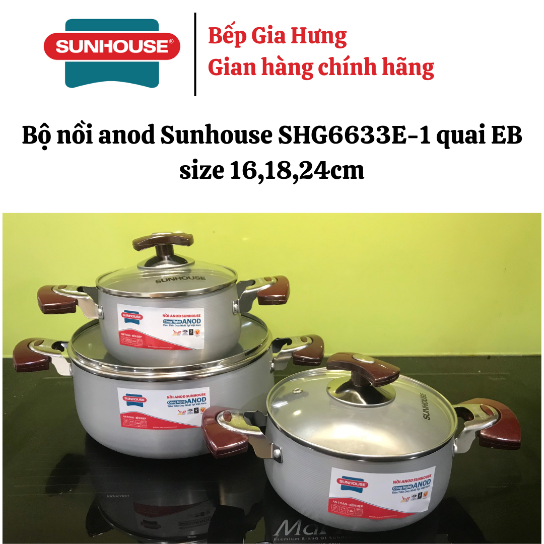 BỘ NỒI ANOD SUNHOUSE SH6633E-1 QUAI EB (16, 18, 24)