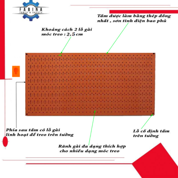 Tấm vách lưới pegboard màu cam kèm phụ kiện treo tường