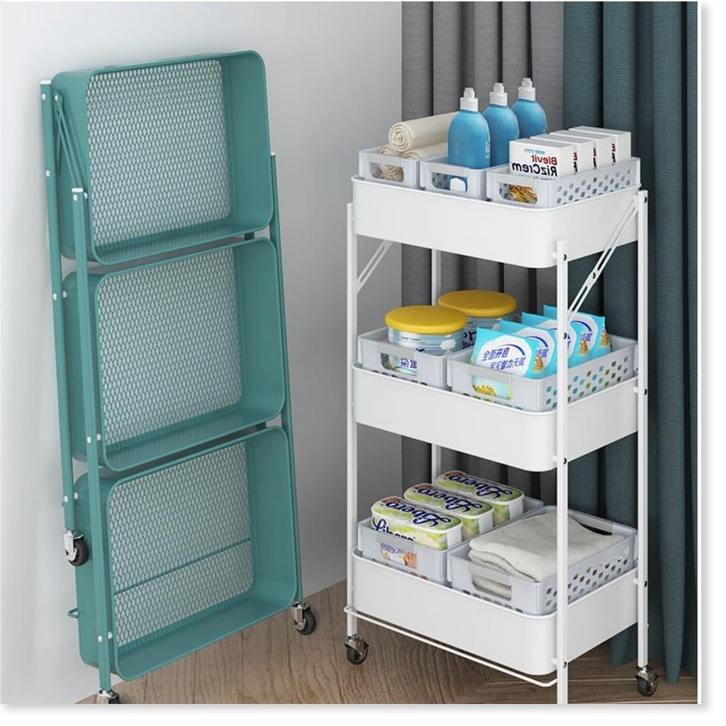 Kệ Nhà Bếp Gấp Gọn 3 Tầng Có Bánh Xe