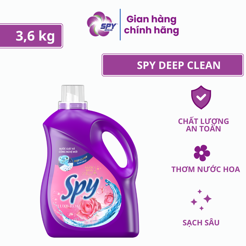 Can nước giặt xả SPY Deep Clean 3,6 kg hương hoa Hồng sạch sâu, thơm lâu giúp làm mềm vải
