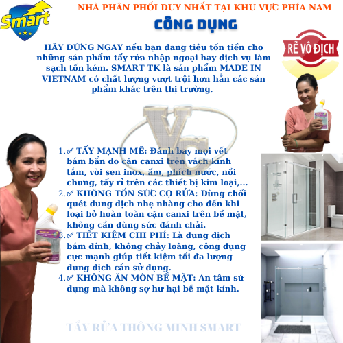 Nước Tẩy Rửa Cặn Canxi Vách Kính Nhà Tắm SMART PLUS Đậm Đặc