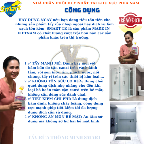 Nước Tẩy Rửa Cặn Canxi Vách Kính Nhà Tắm SMART PLUS Đậm Đặc (500ml)