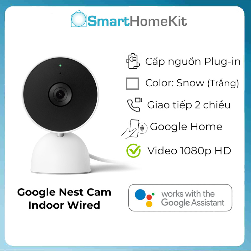 Google Nest Cam Indoor Wired Gen 2 Full HD 1080p HDR Đèn Hồng ngoại ban đêm - Hàng Nhập khẩu