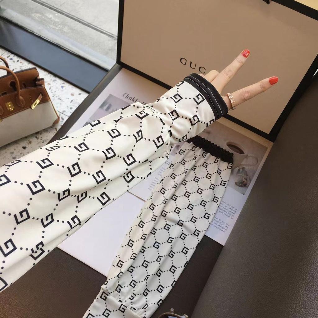 Găng tay chống nắng chống tia UV dáng rộng vải lụa mát in hoa thời trang