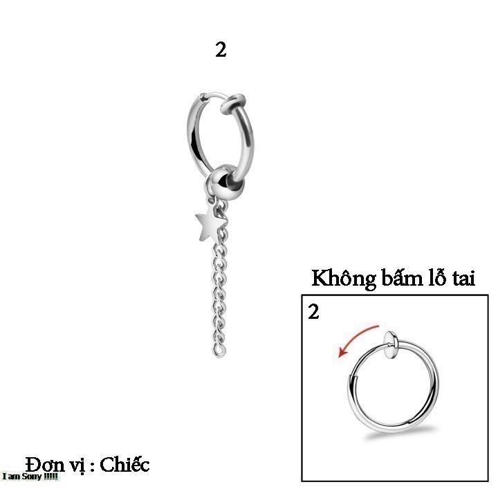 Bông tai nam inox cao cấp 1 chiếc Kpop thép không gỉ không bấm lổ tai ngôi sao tòn ten