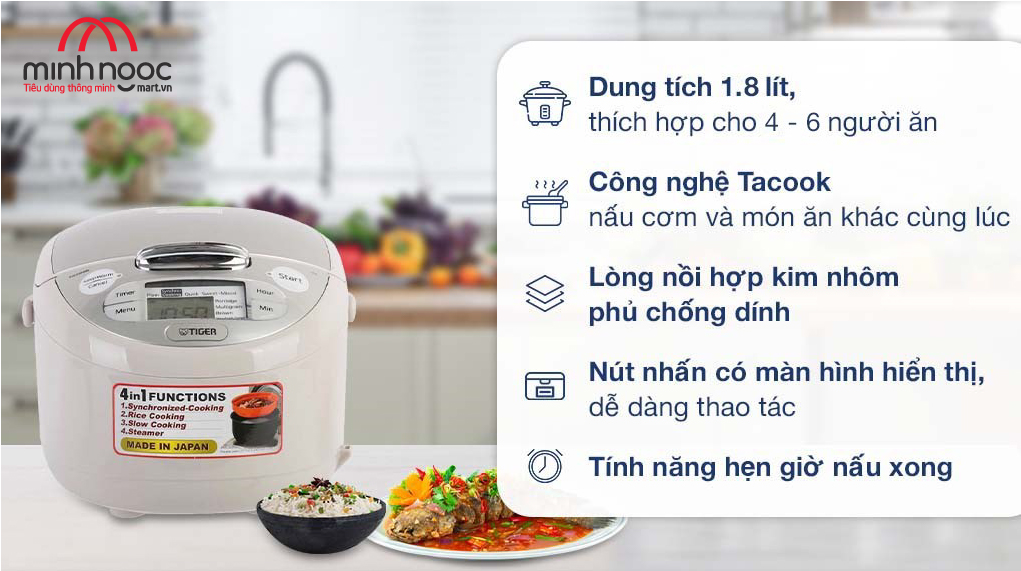 HÀNG CHÍNH HÃNG: Nồi cơm điện Tiger dung tích 1.8l JAX - S18W MADE IN JAPAN