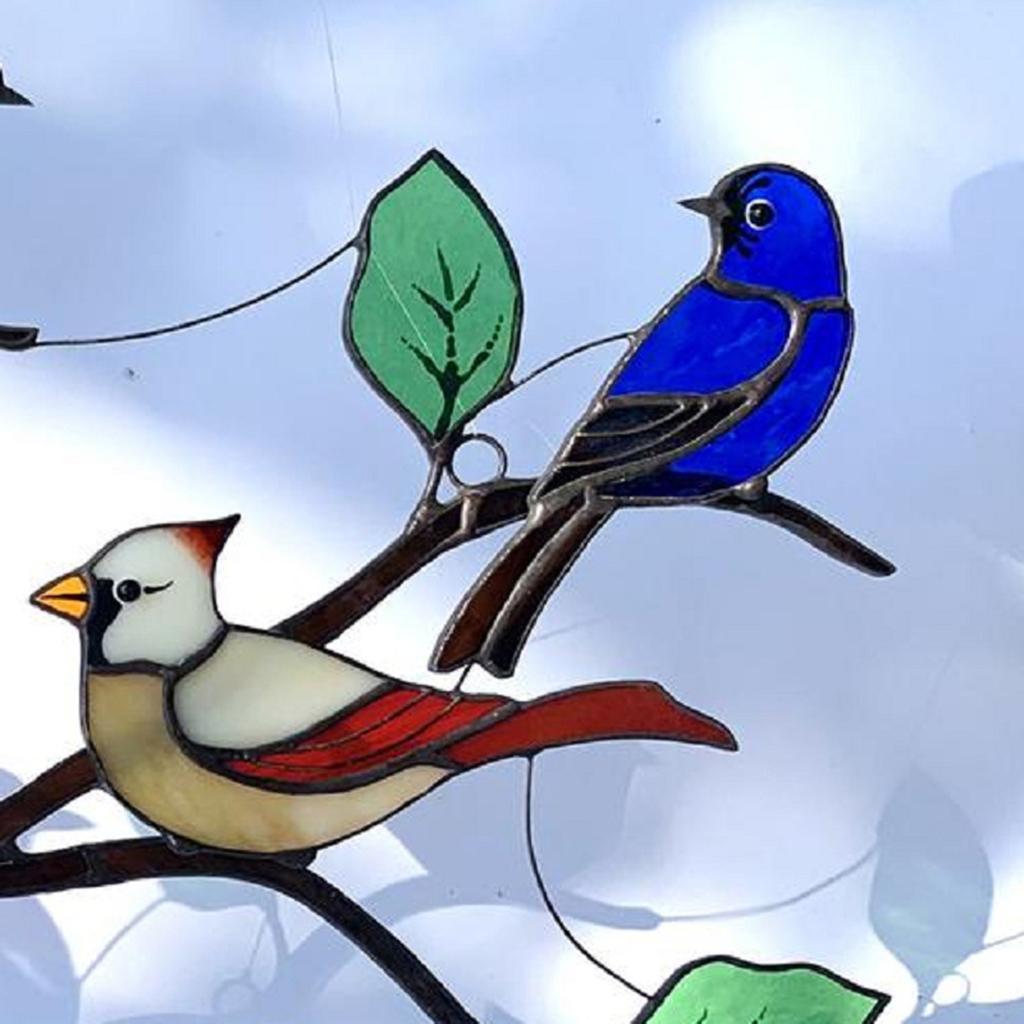 Stained Glass Effect Bird  Window Hanging Panel  for Home