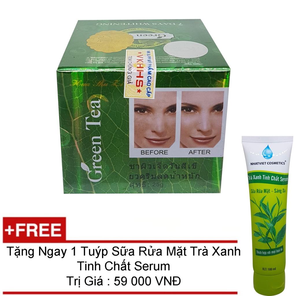 KEM NÁM TRẮNG DA TRÀ XANH GREEN TEA TAIWAN 25G + TẶNG SỮA RỬA MẶT SÁNG DA TRÀ XANH TINH CHẤT SERUM 100ML NHẬT VIỆT COSME