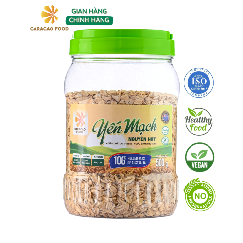 [GIÁ HỦY DIỆT Date 4.2.2025] Yến mạch Úc Nguyên Hạt Cán Dẹt - Hũ 500g, Eatclean, Ăn Kiêng Giảm Cân, Tập Gym Bổ Sung Dinh Dưỡng, Nguyên cám - Caracao Food