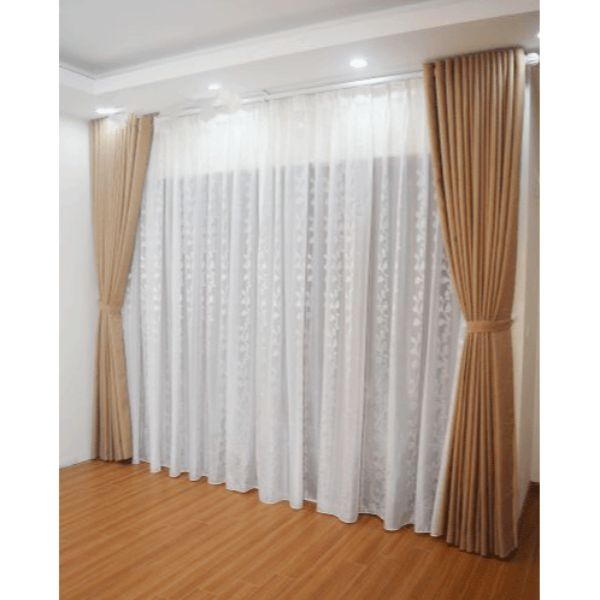 Rèm cửa vải LUCYM39-9 có thanh treo hợp kim nhôm màu vân gỗ đầu tròn - cao cố định 1m2