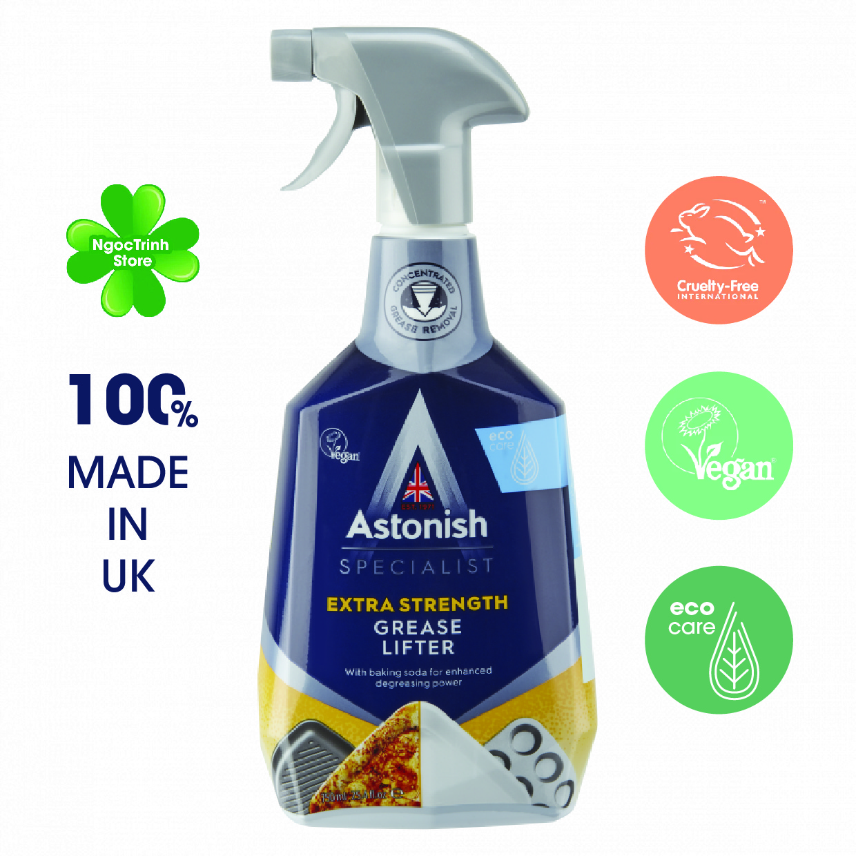 Bình xịt tẩy dầu mỡ cháy khét Astonish C6750 750ml sản xuất tại Vương Quốc Anh chuyên dùng vệ sinh các bề mặt bếp gas từ hồng ngoại và khu vực bếp
