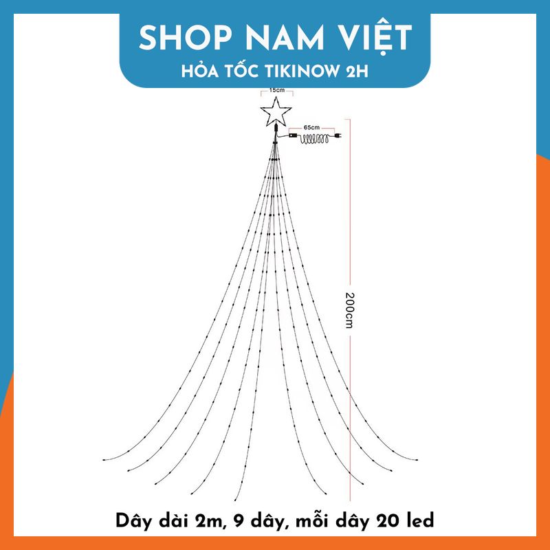 Đèn Ngôi Sao Thả 9 Dây Led Hạt Gạo Trang Trí Ngoài Trời, Treo Cây Thông Giáng Sinh Noel