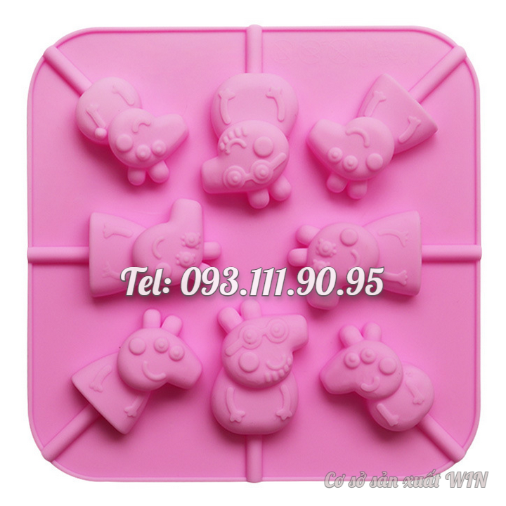 Khuôn silicon làm rau câu, socola, kẹo mút 8 heo con Cute Peppa – Mã số 1056