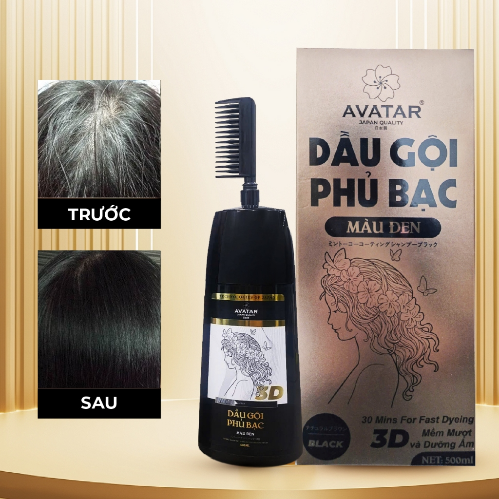 Dầu Gội Phủ Bạc Thảo Dược Avatar Màu Đen Dạng Chai 500mL