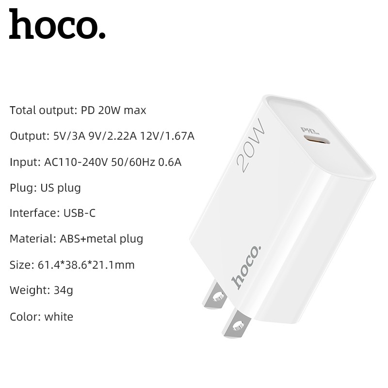 Cóc Sạc Nhanh Hoco. HK29 Dragon PD 20W QC3.0 Cổng Type-C Hàng Chính Hãng