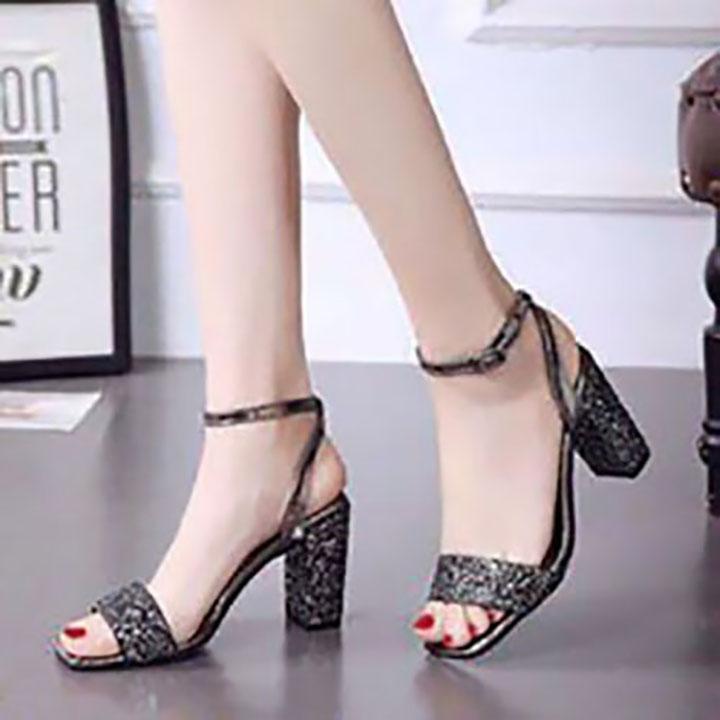 99K TOÀN QUỐC_Giày cao gót nữ kim tuyến chì bóng mới gót 7p