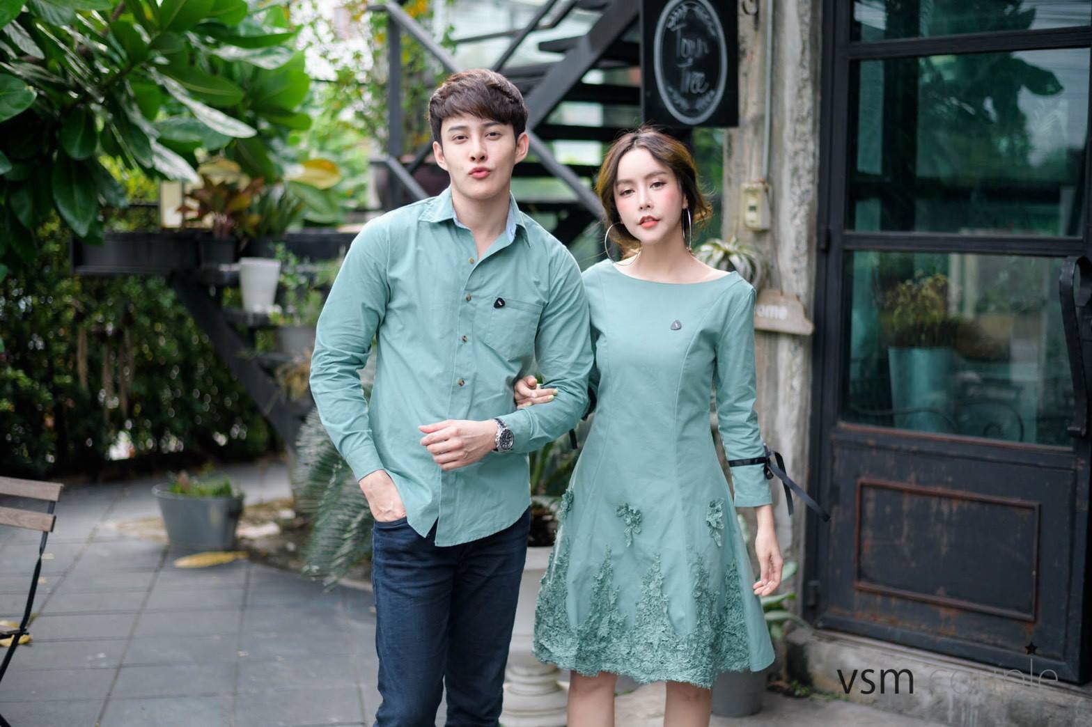 Set đồ đôi áo váy cặp CoupleTina cao cấp - Xanh Cyan Thời Thượng - Sang trọng Đi tiệc - Mẫu đặc biệt