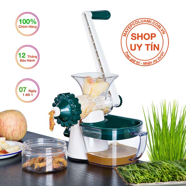 Máy ép hoa quả và cỏ lúa mì Lexen tay dính bàn, có tăng cường kẹp bàn, màu Trắng - Xanh Đậm