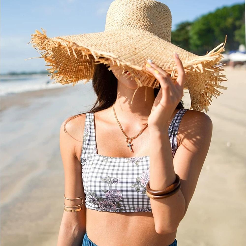 Phụ Nữ Mùa Hè Nón Rộng Vành Nữ Raffia Mũ Lưỡi Trai Tua Rua Lớn Mũ Đi Biển Cho Kỳ Nghỉ Sombrero Hombre Verano có Thể Gập Lại