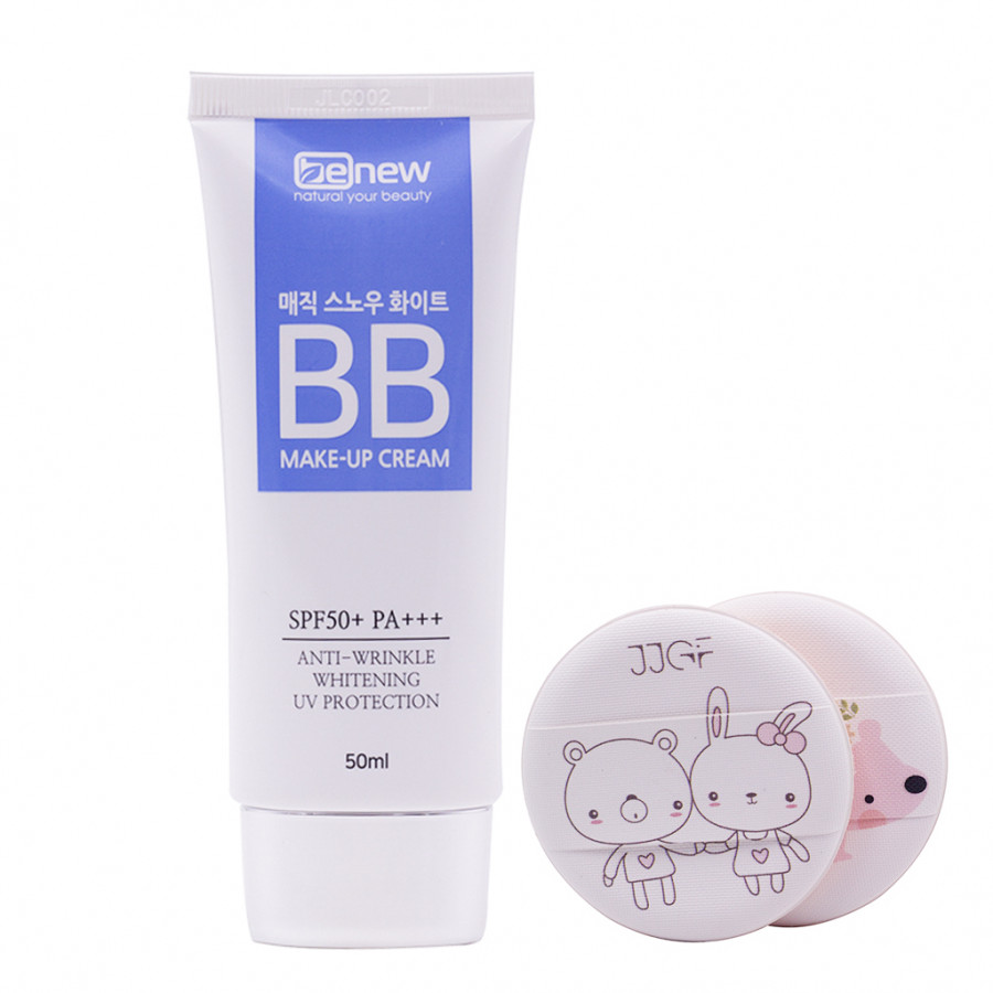 Kem nền trang điểm BB ma thuật che phủ hoàn hảo Hàn Quốc cao cấp Benew Magic Snow White SPF 50 PA+++  (50ml) + Tặng ngay Bông tán kem nền, phấn cute siêu mịn Suri (2 miếng/ túi) – Hàng chính hãng