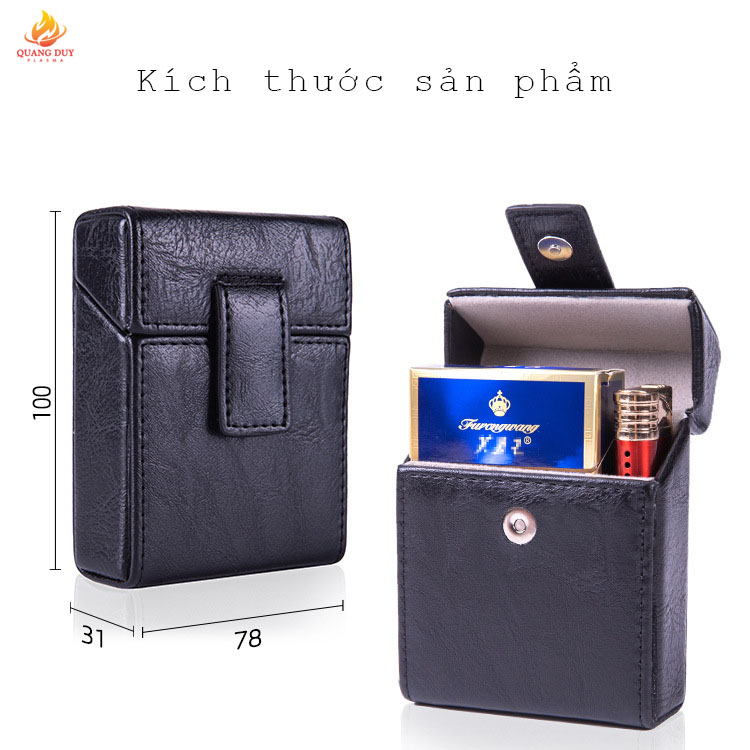 Hộp đựng thuốc bằng da PU đựng cả vỏ 20 điếu, tích hợp vị trí để hộp quẹt tiện lợi