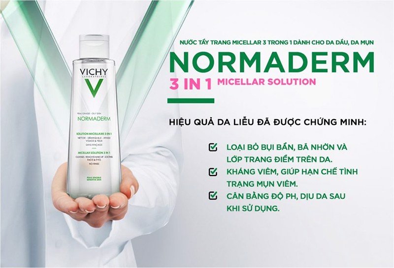 Nước Tẩy Trang 3 Trong 1 Dành Cho Da Dầu Mụn VICHY Normaderm Micellar Solution 3 in 1 (200ml) + Quà tặng