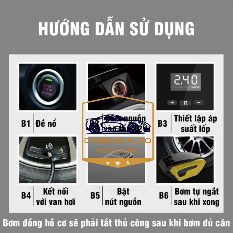 Bơm Lốp ô tô dự phòng Điện Tử Tự Ngắt Có Đèn Pin TANGDi cài đặt thông số tự động ( mã 1011) - Hàng Chính Hãng