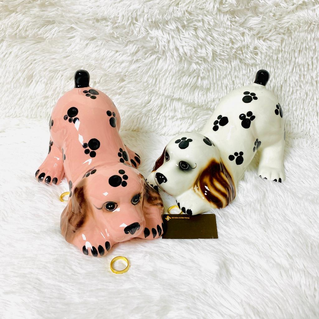 Ống heo tiết kiệm dáng cún nằm cute, chất liệu gốm sứ Bát Tràng
