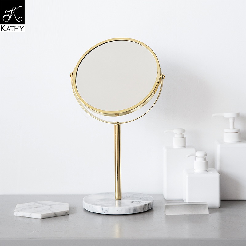 Gương trang điểm để bàn chân đá cẩm thạch sang trọng viền vàng MIRROR 6591