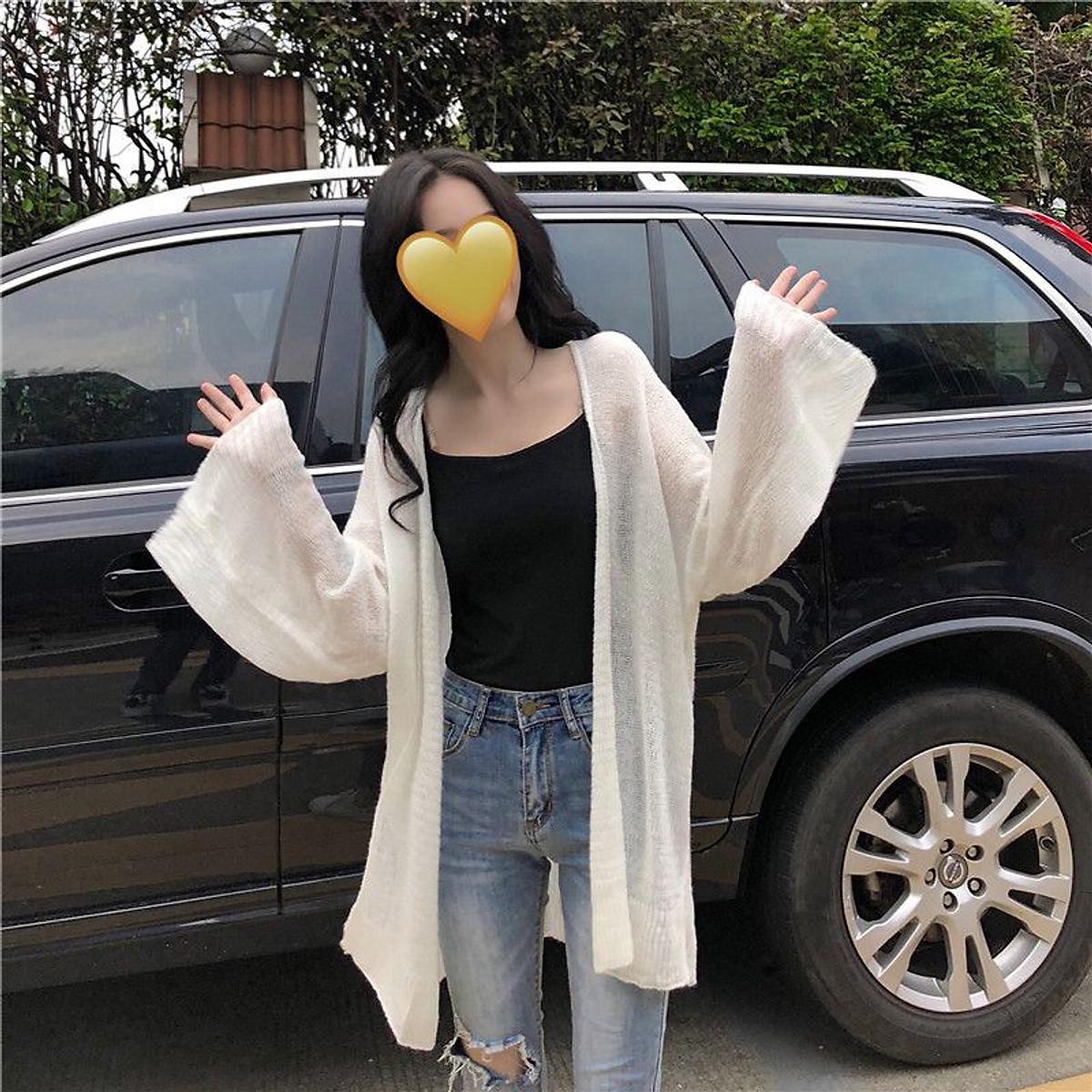 Áo khoác nữ Cardigan len mỏng dài tay - TRẮNG