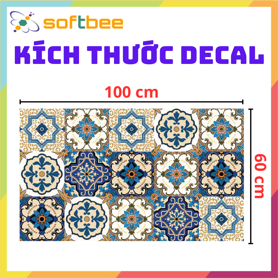 Miếng dán gạch bông, kích thước 0.6m x 1.0m / miếng, có sẵn keo mặt sau, in hình rõ nét