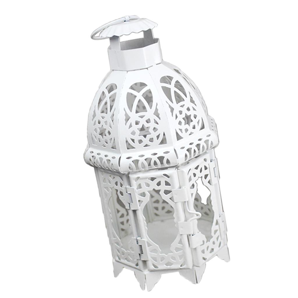 Tea Light Candle Holder Moroccan Lantern Coloured Glass Candlestick White