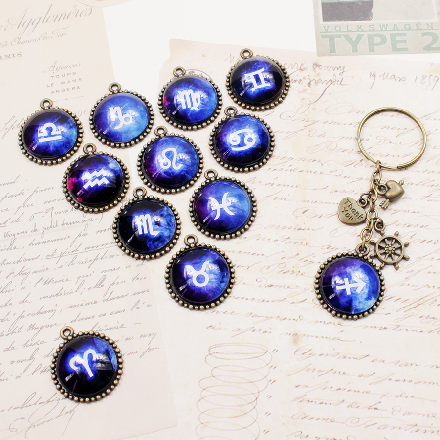 Móc khóa 12 cung hoàng đạo Zodiac màu sắc tươi sáng siêu đẹp 06646-MK0021