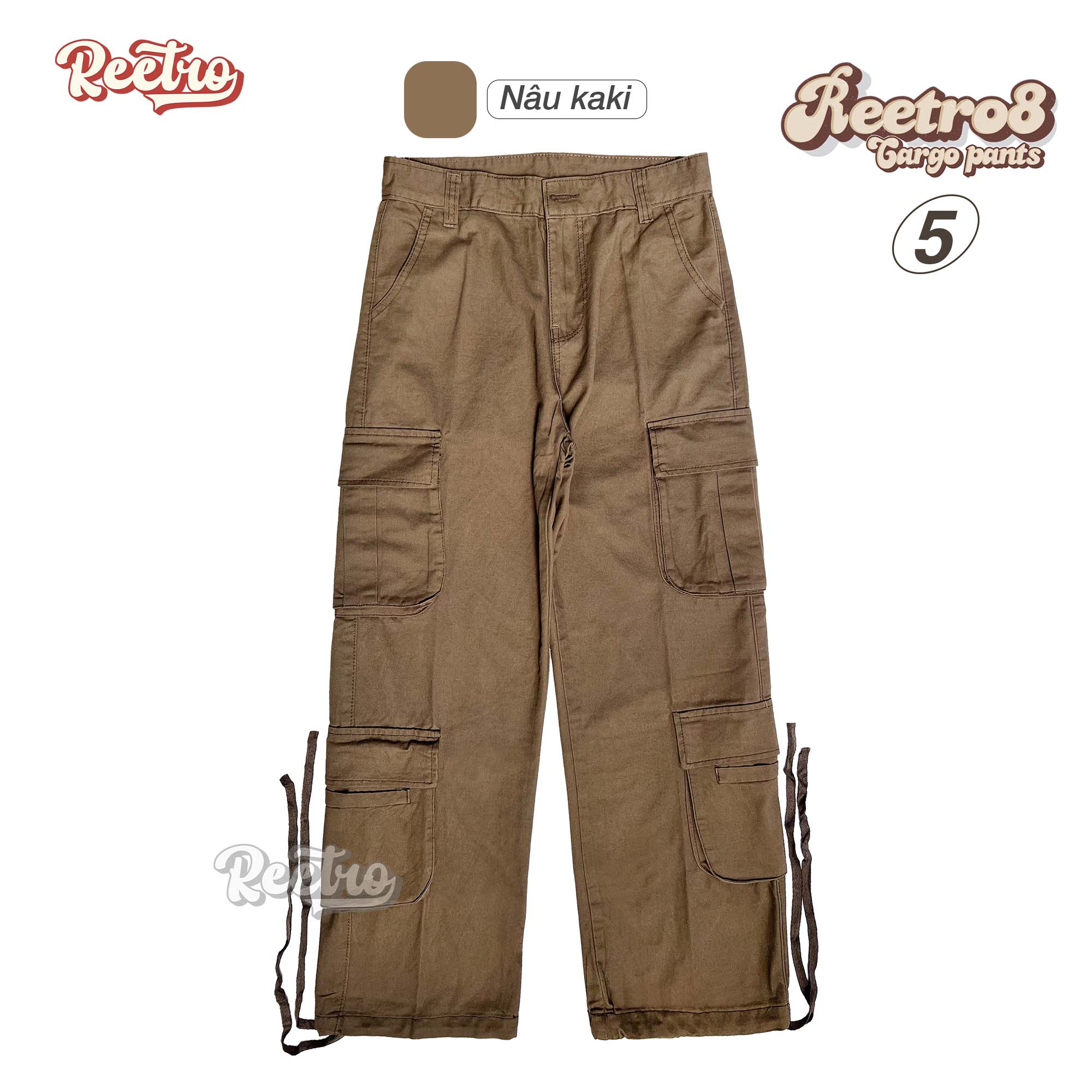 Quần Kaki Túi Hộp Nam Nữ Reetro 8 - Đặc Biệt Nhiều Túi - Quần Cargo Pants Ống Rộng