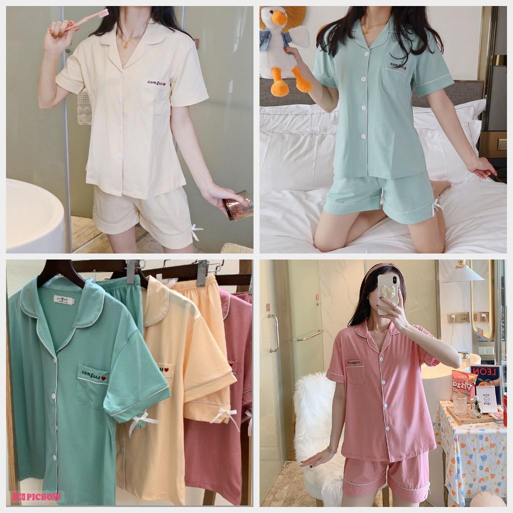 Pijama Mặc Nhà, Bộ Ngủ Nữ Cotton Ngắn Tay 3 Màu Trơn Siêu Xinh CCCP03